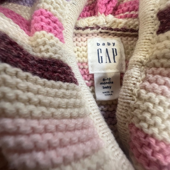 Baby Gap Button Front Hooded Sweater Jacket Girls 6-12 Months Striped Cream - Picture 4 of 9